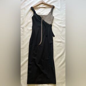 Monse Falling Front Dress - Women’s Black Tan 6 - Modern Sexy Asymmetrical